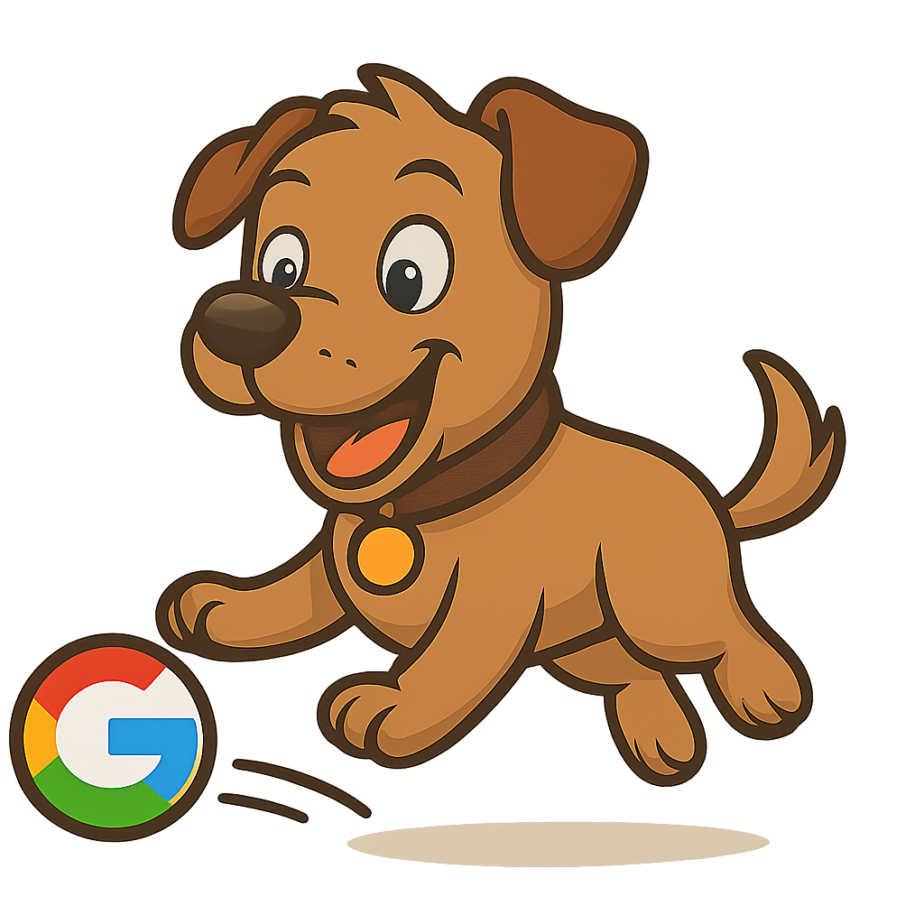 Review Puppy mascot - friendly cartoon dog helping businesses get Google reviews